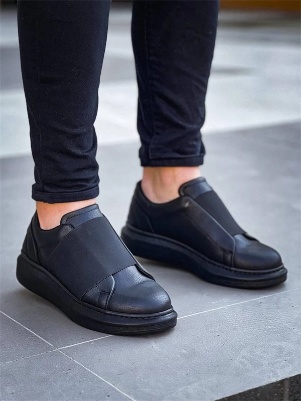 Kb-040  Kuback  Siyah Cilt Siyah Yüksek Taban Lastikli Günlük Erkek Ayakkabı