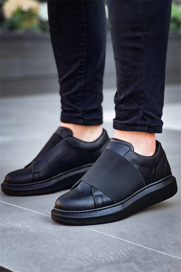 Kb-040  Kuback  Siyah Cilt Siyah Yüksek Taban Lastikli Günlük Erkek Ayakkabı