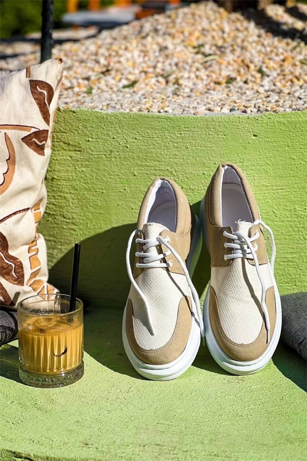 Kb-042  Kuback Bağcıklı Bej Günlük Erkek Ayakkabı