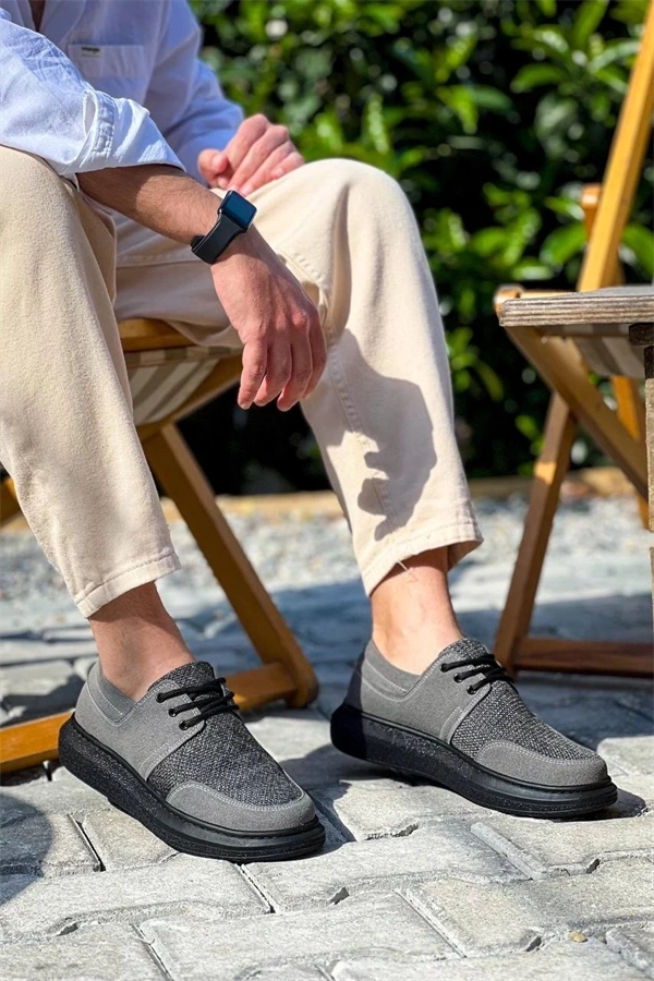 Kb-042  Kuback Bağcıklı Gri Siyah Taban Günlük Erkek Ayakkabı