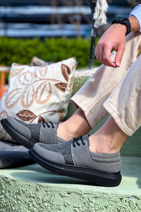 Kb-042  Kuback Bağcıklı Gri Siyah Taban Günlük Erkek Ayakkabı