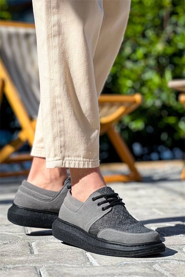 Kb-042  Kuback Bağcıklı Gri Siyah Taban Günlük Erkek Ayakkabı