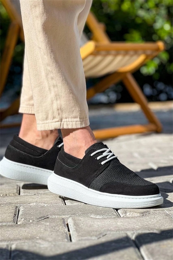 Kb-042  Kuback Bağcıklı  Siyah Deri Tozu Beyaz Taban Günlük Erkek Ayakkabı