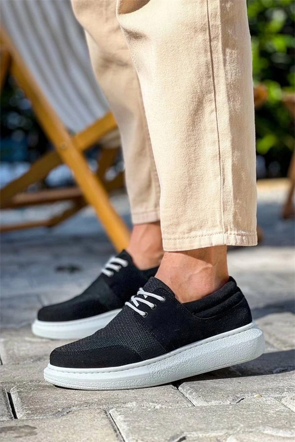 Kb-042  Kuback Bağcıklı  Siyah Deri Tozu Beyaz Taban Günlük Erkek Ayakkabı