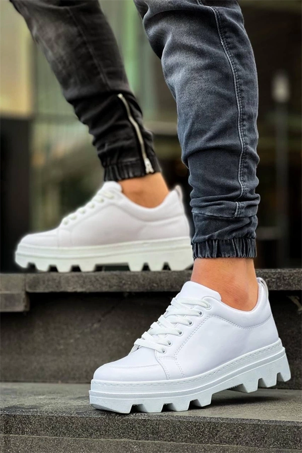 Kb-056 Kuback Beyaz Cilt Beyaz Yüksek Taban Günlük Spor Ayakkabı