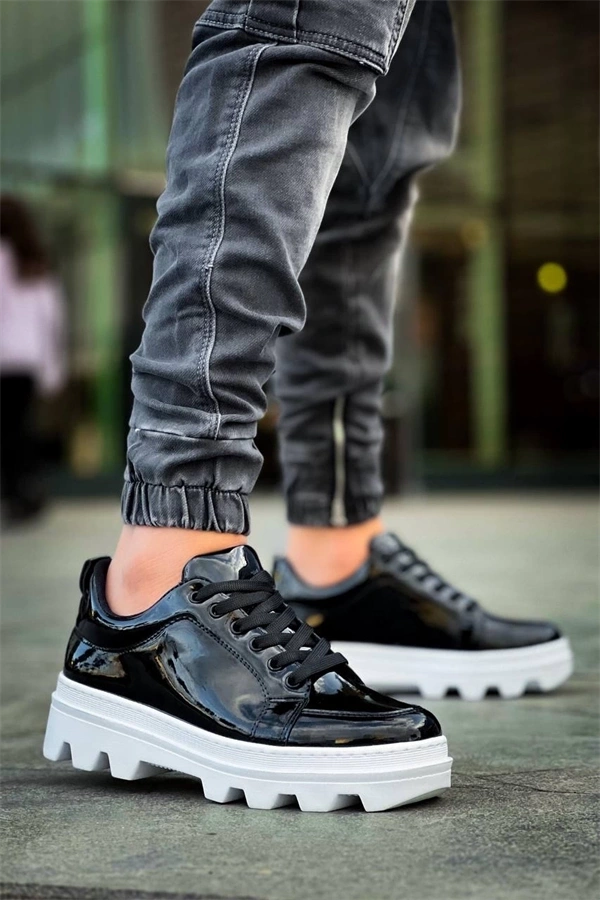 Kb-056 Kuback Siyah Rugan Beyaz Yüksek Taban Günlük Spor Ayakkabı