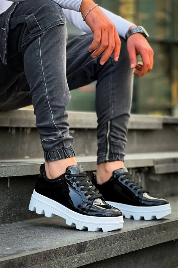 Kb-056 Kuback Siyah Rugan Beyaz Yüksek Taban Günlük Spor Ayakkabı