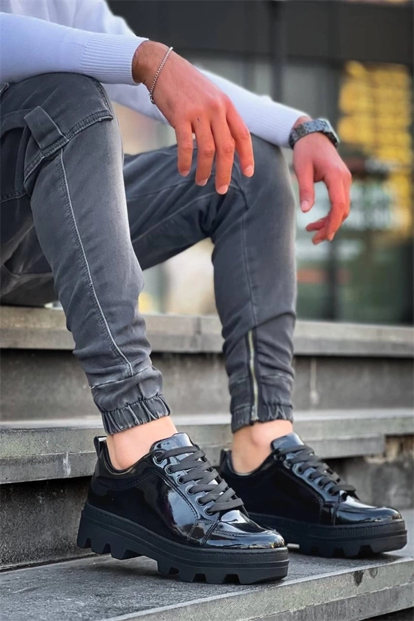 Kb-056 Kuback Siyah Rugan Siyah Yüksek Taban Günlük Spor Ayakkabı