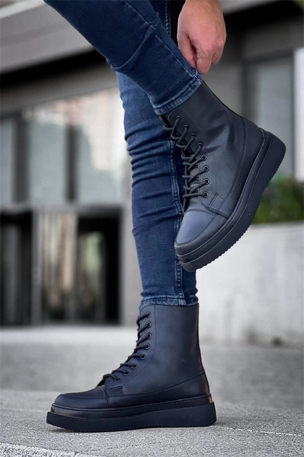 Kb-0991  Kuback Siyah Cilt Siyah Yüksek Taban  Bağcıklı  Postal Bot