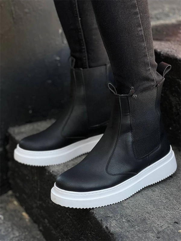 Kb-0992  Kuback Siyah Cilt  Yüksek Taban  Lastikli Erkek Bot