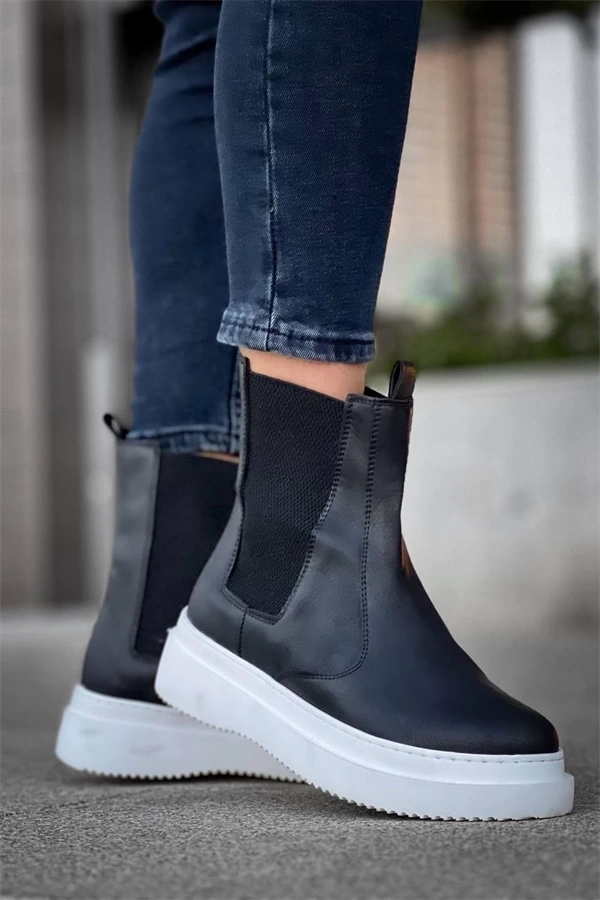 Kb-0992  Kuback Siyah Cilt  Yüksek Taban  Lastikli Erkek Bot