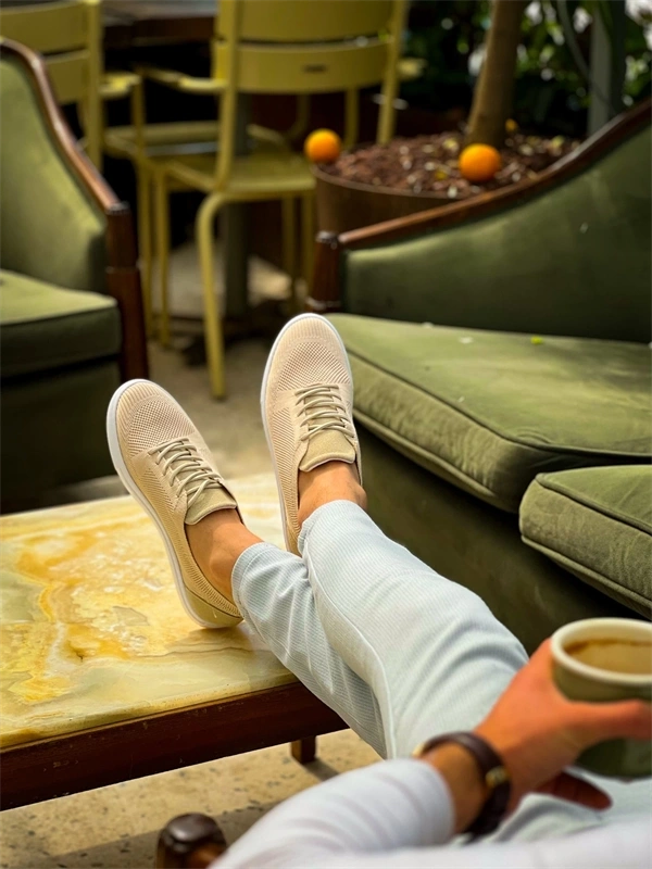 KB-101 Kuback Bej Triko Bağcıklı Günlük Erkek Ayakkabı