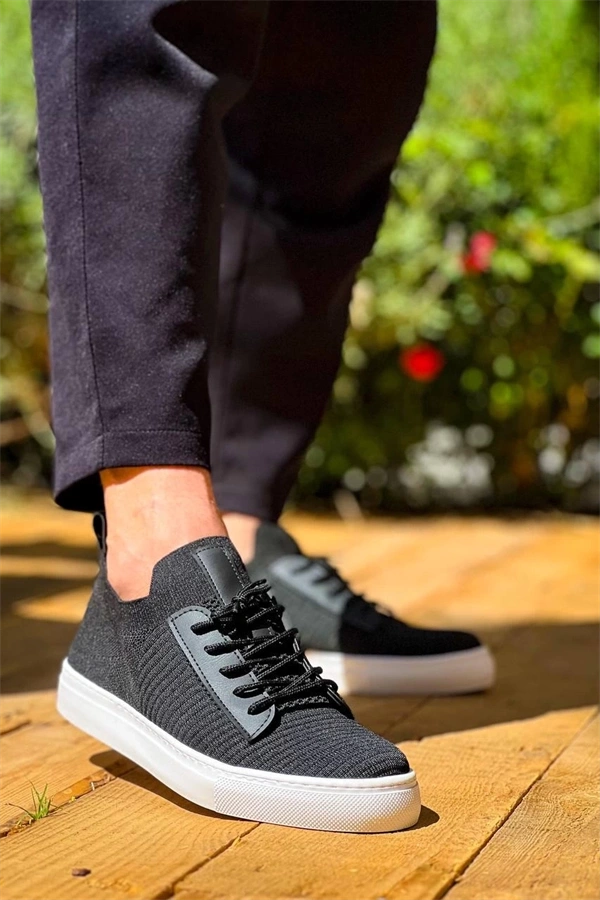 Kb-110  Kuback Back Siyah Triko Yüksek Taban Bağcıklı Günlük Erkek Ayakkabı