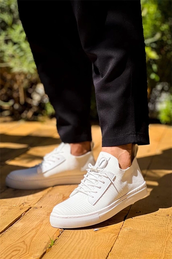 Kb-110  Kuback Beyaz Triko Yüksek Taban Bağcıklı Günlük Erkek Ayakkabı