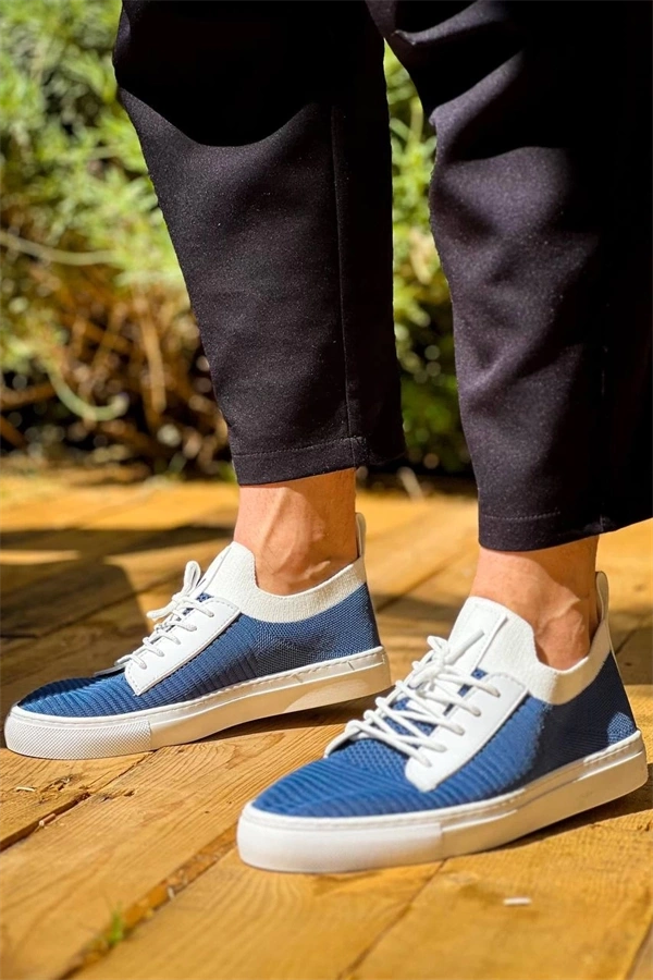 Kb-110  Kuback Mavi Triko Yüksek Taban Bağcıklı Günlük Erkek Ayakkabı