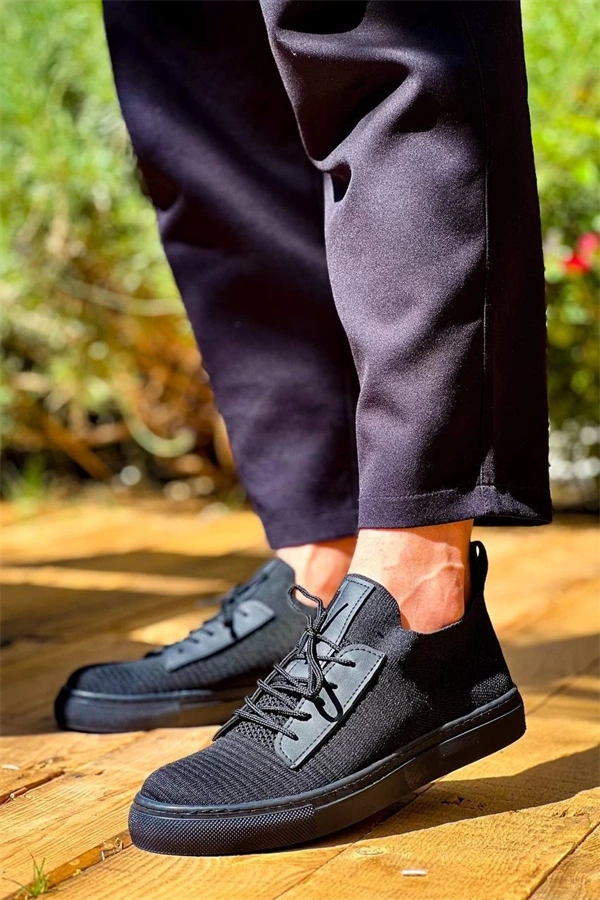 Kb-110  Kuback Siyah Triko Siyah Yüksek Taban Bağcıklı Günlük Erkek Ayakkabı