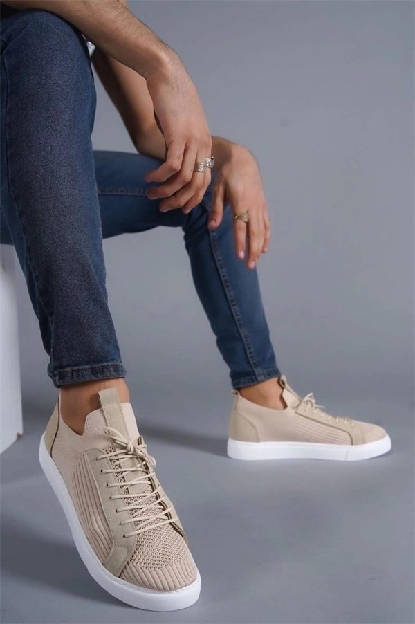 Kb-112   Kuback Bej Triko Bağcıklı  Günlük Erkek  Ayakkabı