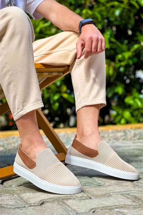 Kb-114  Kuback Bej Taba Triko Yüksek Taban Bağcıksız Günlük Erkek Ayakkabı