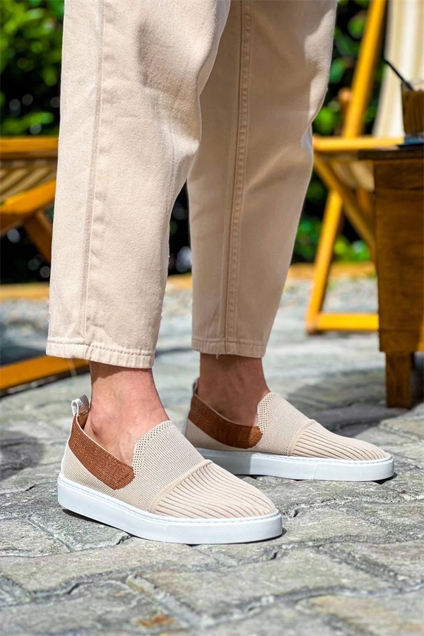 Kb-114  Kuback Bej Taba Triko Yüksek Taban Bağcıksız Günlük Erkek Ayakkabı