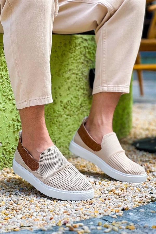 Kb-114  Kuback Bej Taba Triko Yüksek Taban Bağcıksız Günlük Erkek Ayakkabı