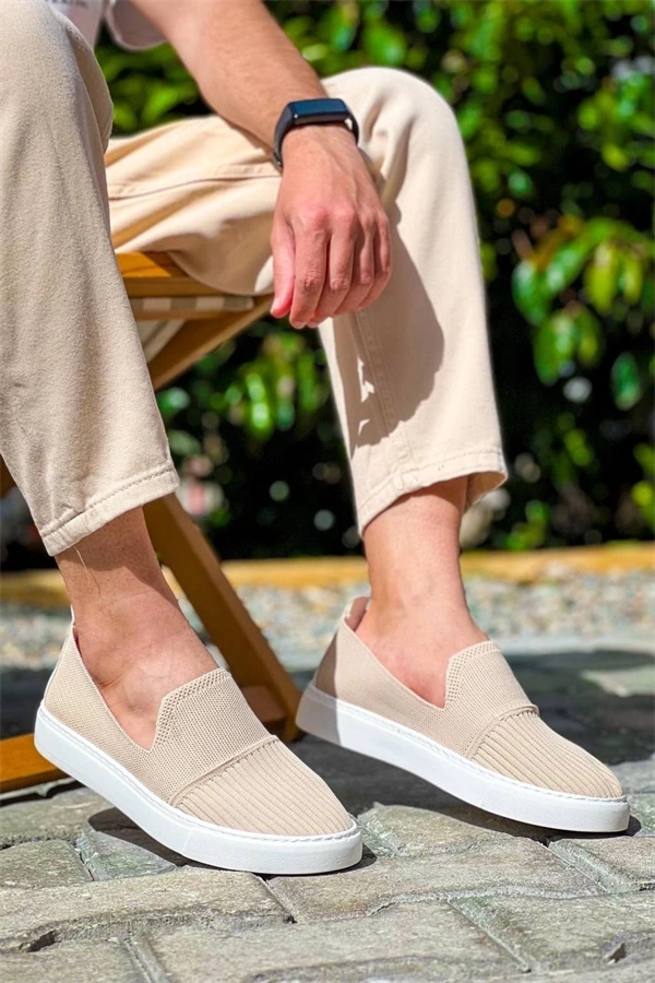 Kb-114  Kuback  Bej Triko Yüksek Taban Bağcıksız Günlük Erkek Ayakkabı