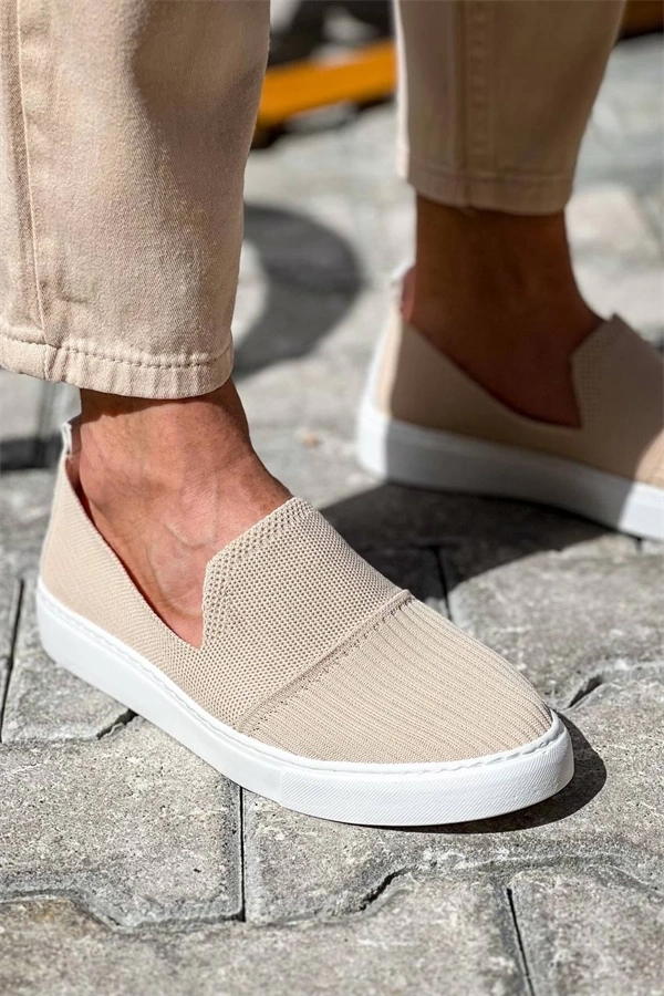 Kb-114  Kuback  Bej Triko Yüksek Taban Bağcıksız Günlük Erkek Ayakkabı