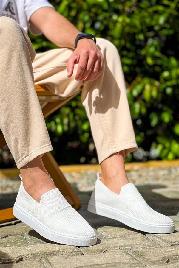 Kb-114  Kuback Beyaz Triko Yüksek Taban Bağcıksız Günlük Erkek Ayakkabı