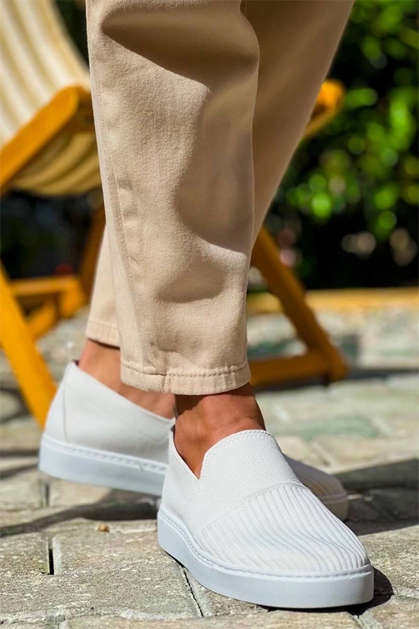 Kb-114  Kuback Beyaz Triko Yüksek Taban Bağcıksız Günlük Erkek Ayakkabı