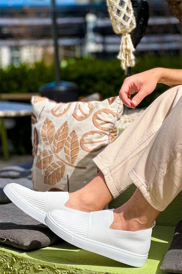 Kb-114  Kuback Beyaz Triko Yüksek Taban Bağcıksız Günlük Erkek Ayakkabı