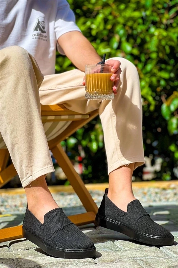 Kb-114  Kuback Siyah Triko Siyah  Yüksek Taban Bağcıksız Günlük Erkek Ayakkabı