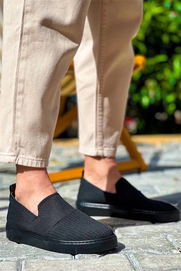 Kb-114  Kuback Siyah Triko Siyah  Yüksek Taban Bağcıksız Günlük Erkek Ayakkabı