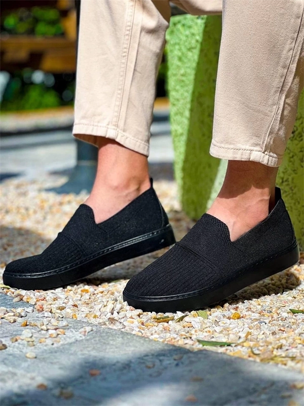 Kb-114  Kuback Siyah Triko Siyah  Yüksek Taban Bağcıksız Günlük Erkek Ayakkabı