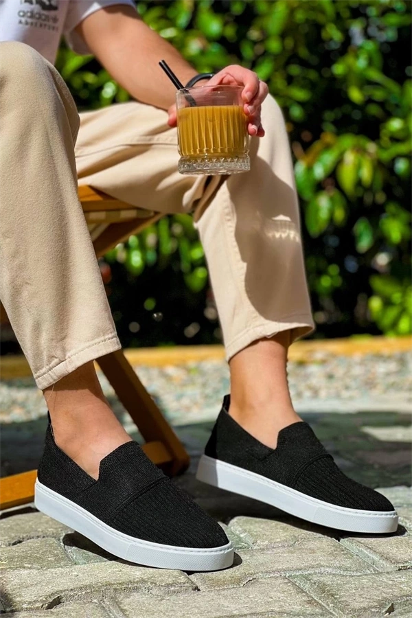 Kb-114  Kuback Siyah Triko Yüksek Taban Bağcıksız Günlük Erkek Ayakkabı