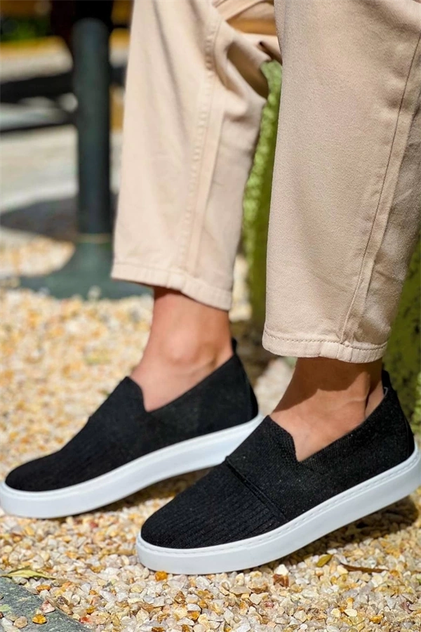 Kb-114  Kuback Siyah Triko Yüksek Taban Bağcıksız Günlük Erkek Ayakkabı