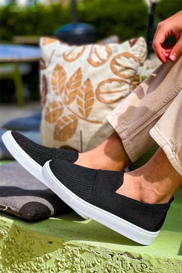 Kb-114  Kuback Siyah Triko Yüksek Taban Bağcıksız Günlük Erkek Ayakkabı