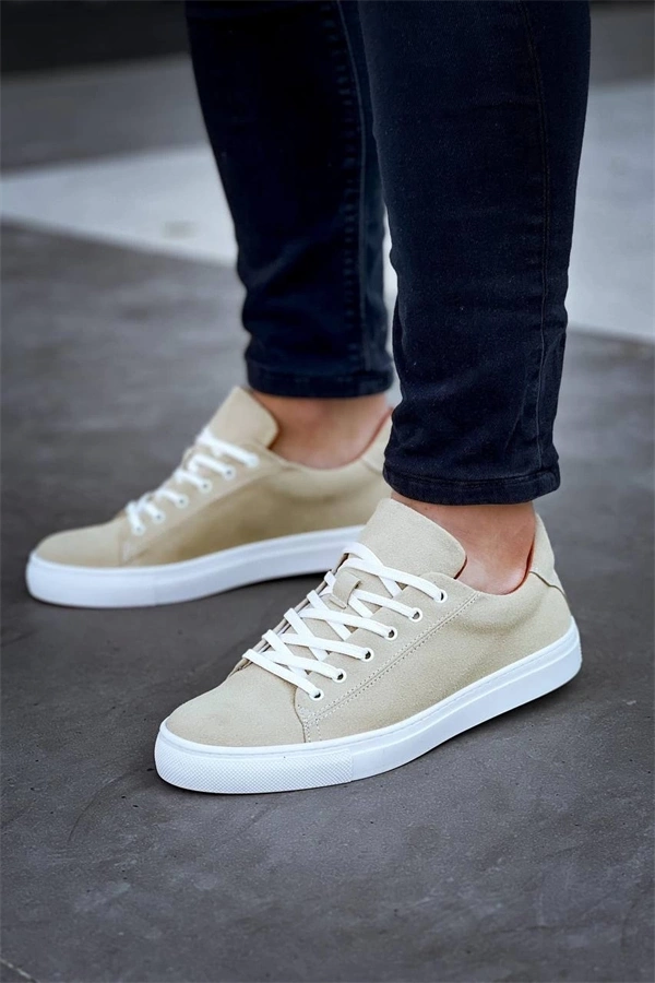 Kb-122   Kuback Bej Süet Yüksek Taban Bağcıklı Günlük Erkek Ayakkabı