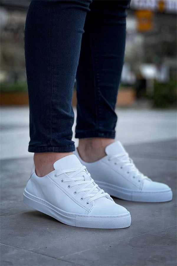 Kb-122  Kuback Beyaz Cilt Yüksek Taban Bağcıklı Günlük Erkek Ayakkabı