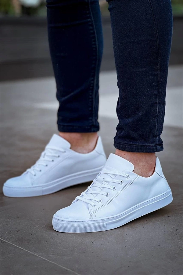 Kb-122  Kuback Beyaz Cilt Yüksek Taban Bağcıklı Günlük Erkek Ayakkabı