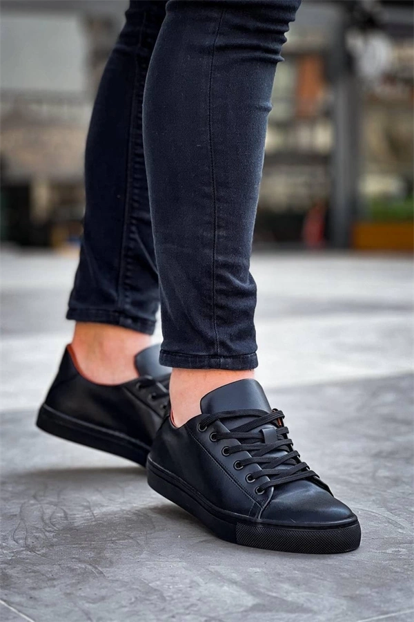 Kb-122  Kuback Siyah Cilt Siyah Yüksek Taban Bağcıklı Günlük Erkek Ayakkabı