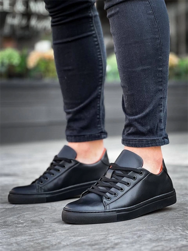 Kb-122  Kuback Siyah Cilt Siyah Yüksek Taban Bağcıklı Günlük Erkek Ayakkabı