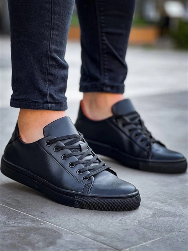 Kb-122  Kuback Siyah Cilt Siyah Yüksek Taban Bağcıklı Günlük Erkek Ayakkabı