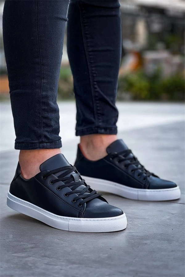 Kb-122  Kuback Siyah Cilt Yüksek Taban Bağcıklı Günlük Erkek Ayakkabı