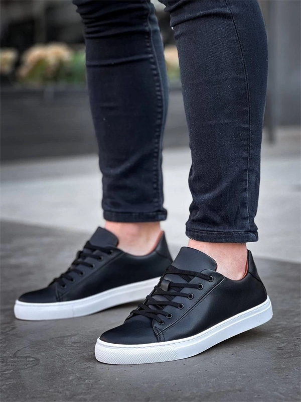 Kb-122  Kuback Siyah Cilt Yüksek Taban Bağcıklı Günlük Erkek Ayakkabı