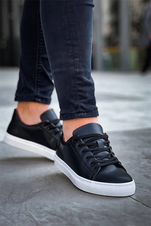 Kb-122  Kuback Siyah Cilt Yüksek Taban Bağcıklı Günlük Erkek Ayakkabı