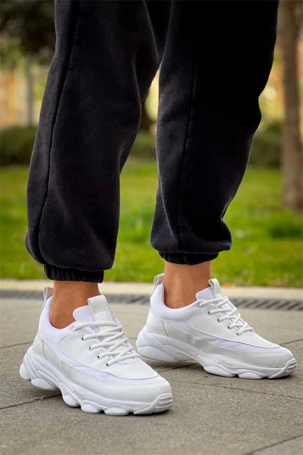 Kb-707  Kuback  Beyaz Cilt Yüksek Taban Bağcıklı Günlük Erkek Ayakkabı