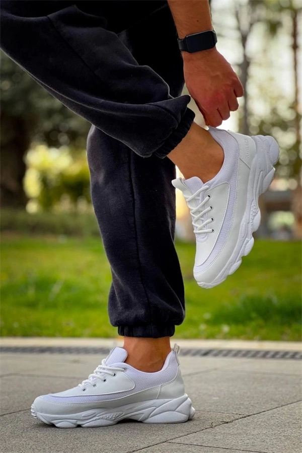 Kb-707  Kuback  Beyaz Cilt Yüksek Taban Bağcıklı Günlük Erkek Ayakkabı