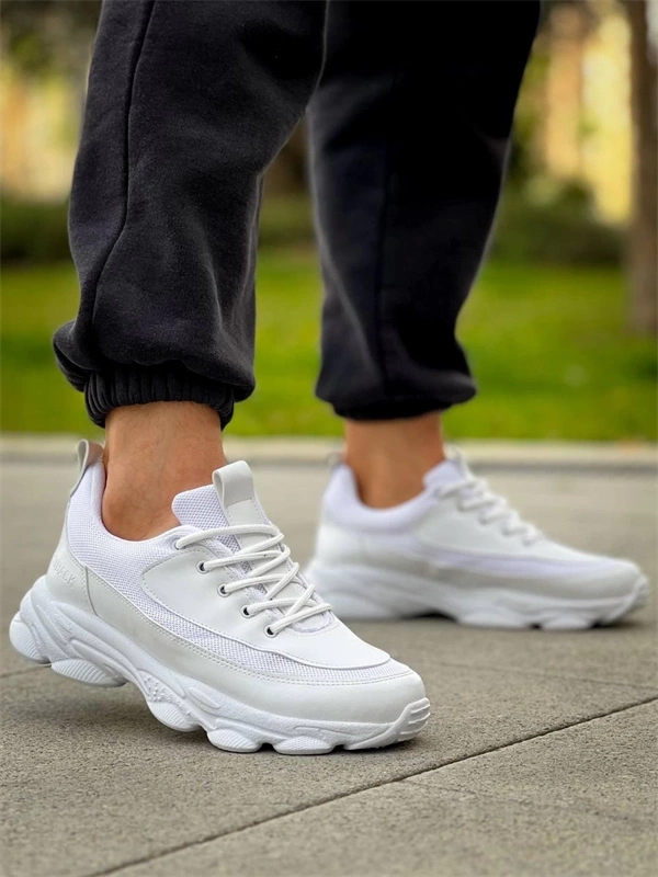 Kb-707  Kuback  Beyaz Cilt Yüksek Taban Bağcıklı Günlük Erkek Ayakkabı