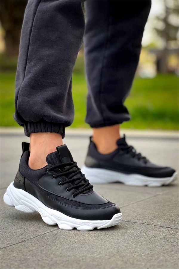 Kb-707  Kuback Siyah Cilt Yüksek Taban Bağcıklı Günlük Erkek Ayakkabı