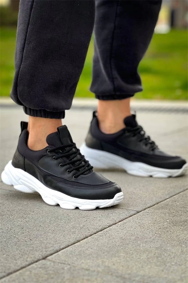 Kb-707  Kuback Siyah Cilt Yüksek Taban Bağcıklı Günlük Erkek Ayakkabı