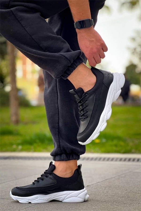 Kb-707  Kuback Siyah Cilt Yüksek Taban Bağcıklı Günlük Erkek Ayakkabı